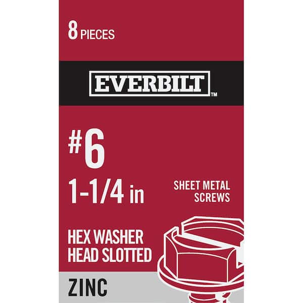 Everbilt #6 1-1/4 in. Slotted Hex-Head Sheet Metal Screws (8-Pack)