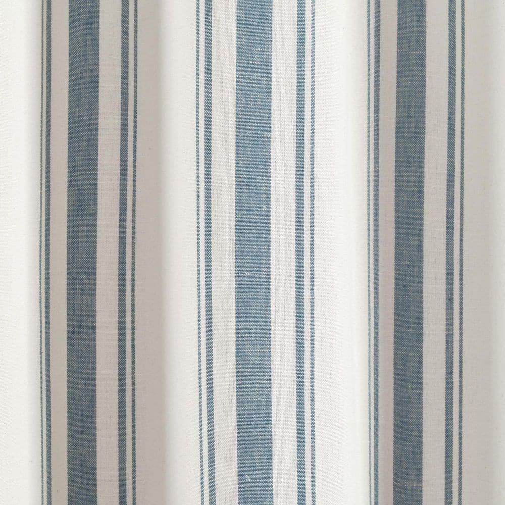 Blue and White Cotton Blend Striped Rod Pocket Window Panels