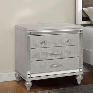 18.15 in. Silver 3-Drawer Wooden Nightstand