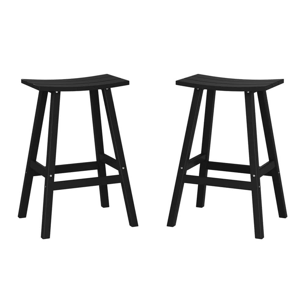 Franklin Black 24 in. Poly HDPE Fade Resistant Outdoor Patio Saddle Seat Counter Height Bar Stool (Set of 2) price history on PriceWatchPro