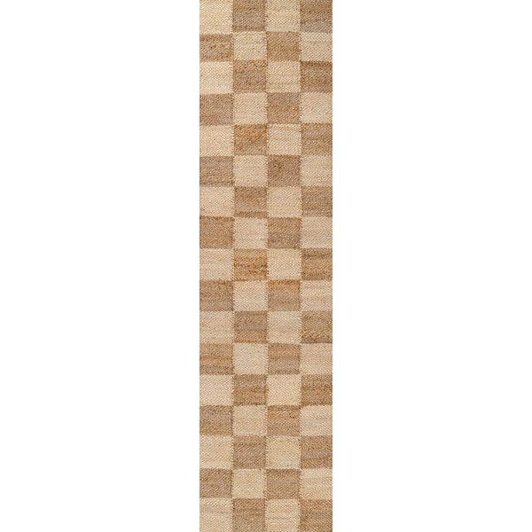 Theo Modern Farmhouse Woven Jute Checkerboard Natural/Bleach 2 ft. x 8 ft. Runner Rug