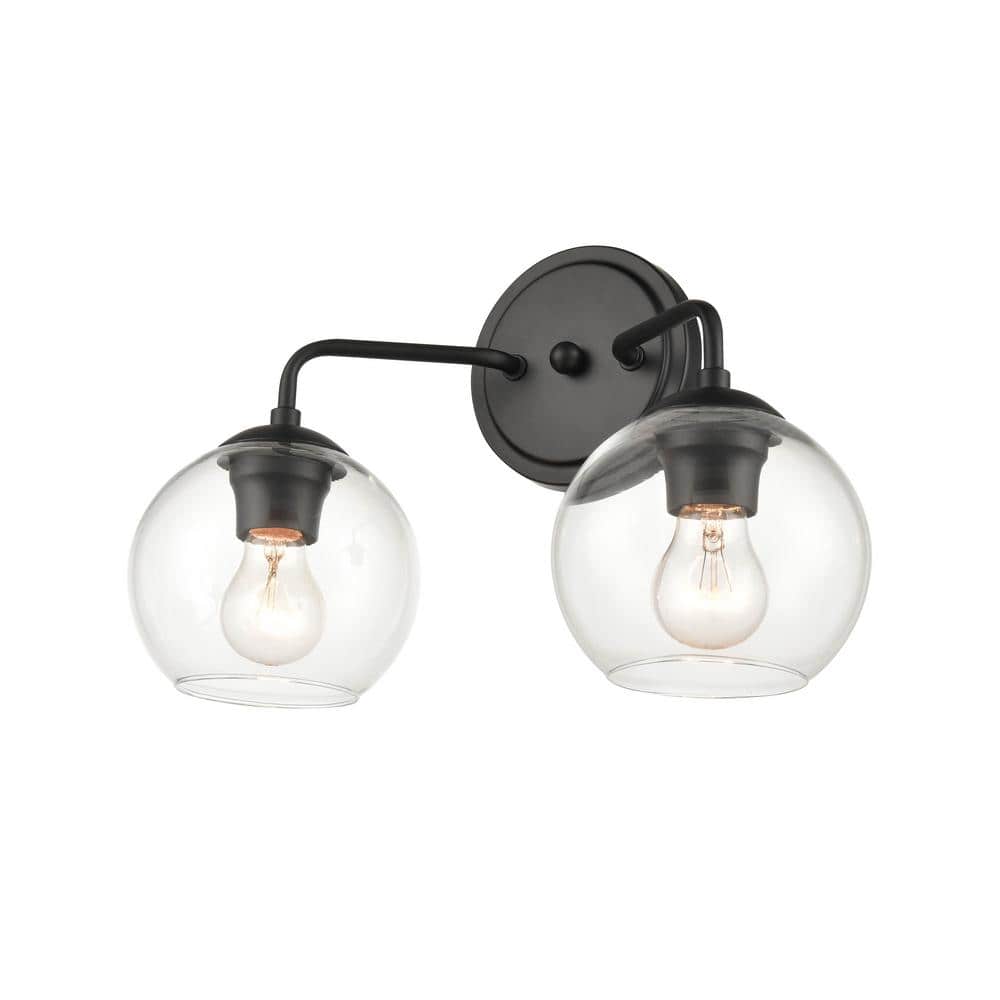 Matte Black Glass Globe 2-Light Vanity Fixture