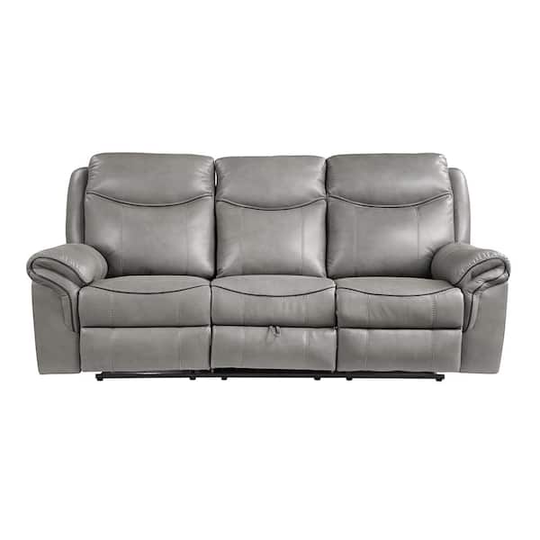 Lazzara Creeley 88.5 in. W Straight Arm Faux Leather Rectangle Manual Reclining Sofa with Storage and USB Port in Gray