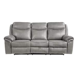 Creeley 88.5 in. W Straight Arm Faux Leather Rectangle Manual Reclining Sofa with Storage and USB Port in Gray