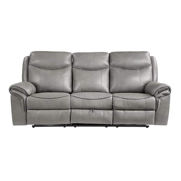 Unbranded Creeley 88.5 in. W Straight Arm Faux Leather Rectangle Manual Reclining Sofa with Storage and USB Port in Gray