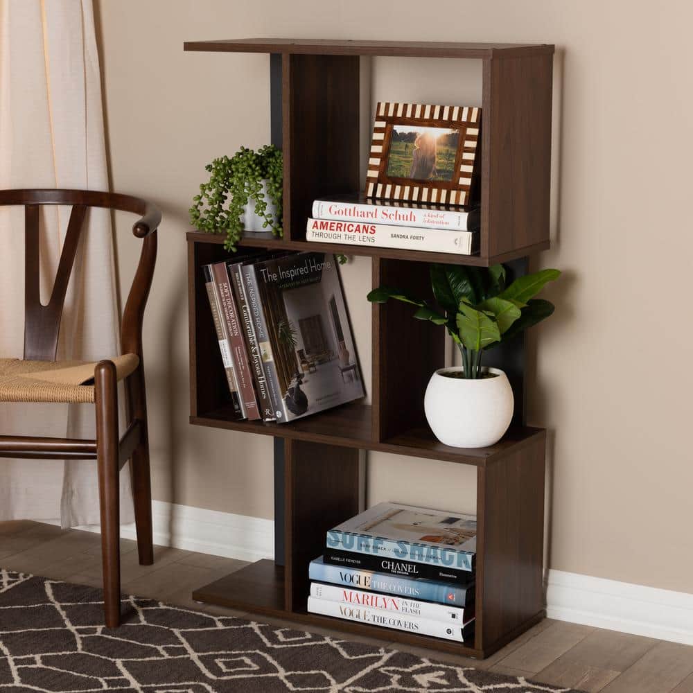 Contemporary Brown and Dark Grey Staggered Display Bookcase