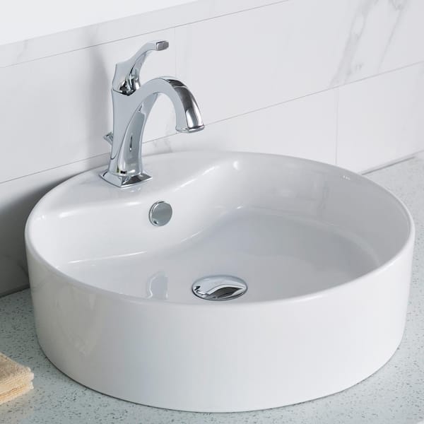 KRAUS Elavo 18.3 in. Round Vessel Bathroom Sink in White Vitreous China