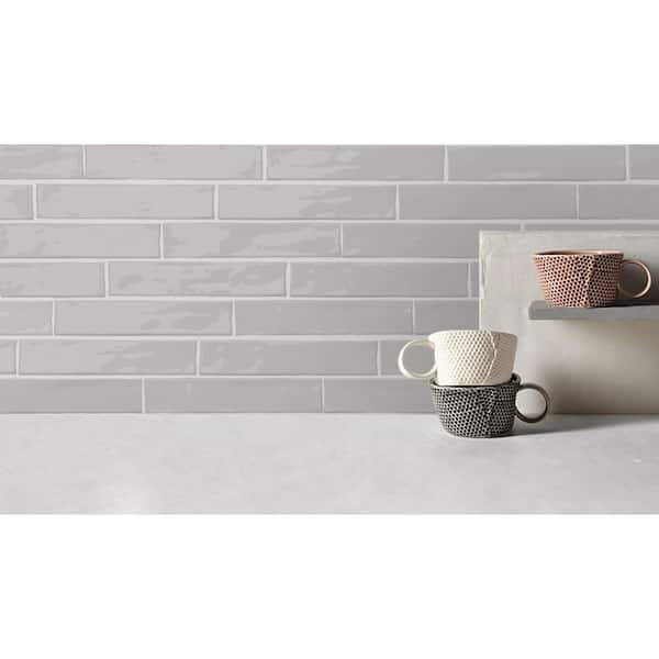 Compass Westward Gray 2 in. x 10 in. Smooth Glossy Subway Ceramic Wall Tile Sample