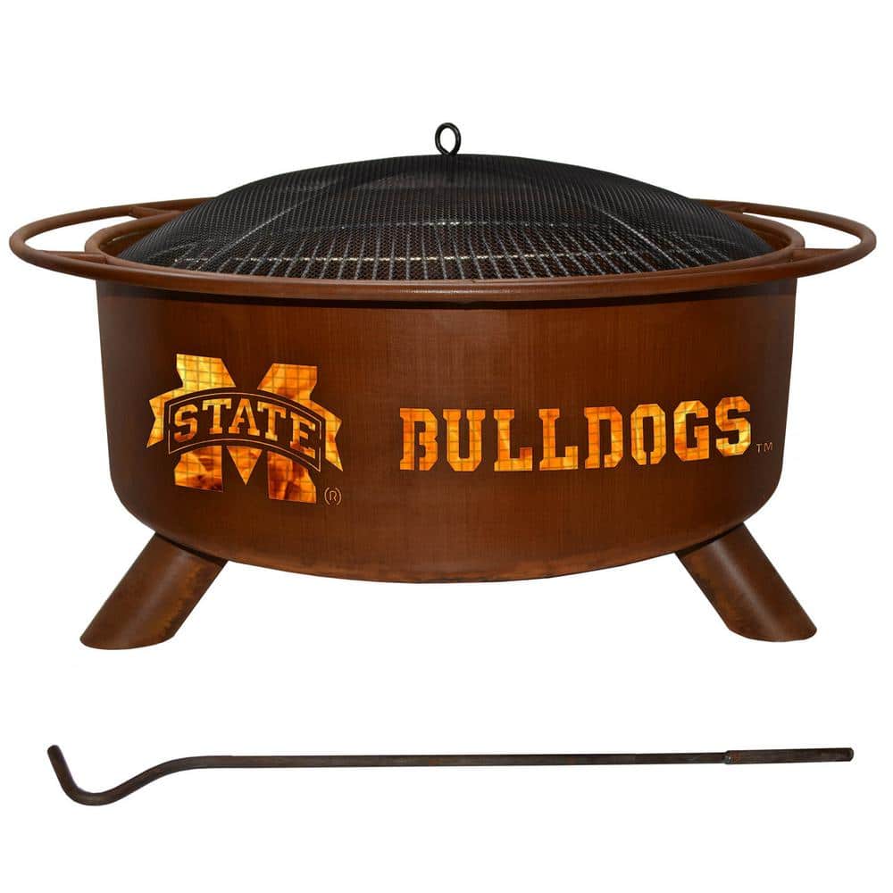 Mississippi State 29 in. x 18 in. Round Steel Wood Burning Rust Fire Pit wi