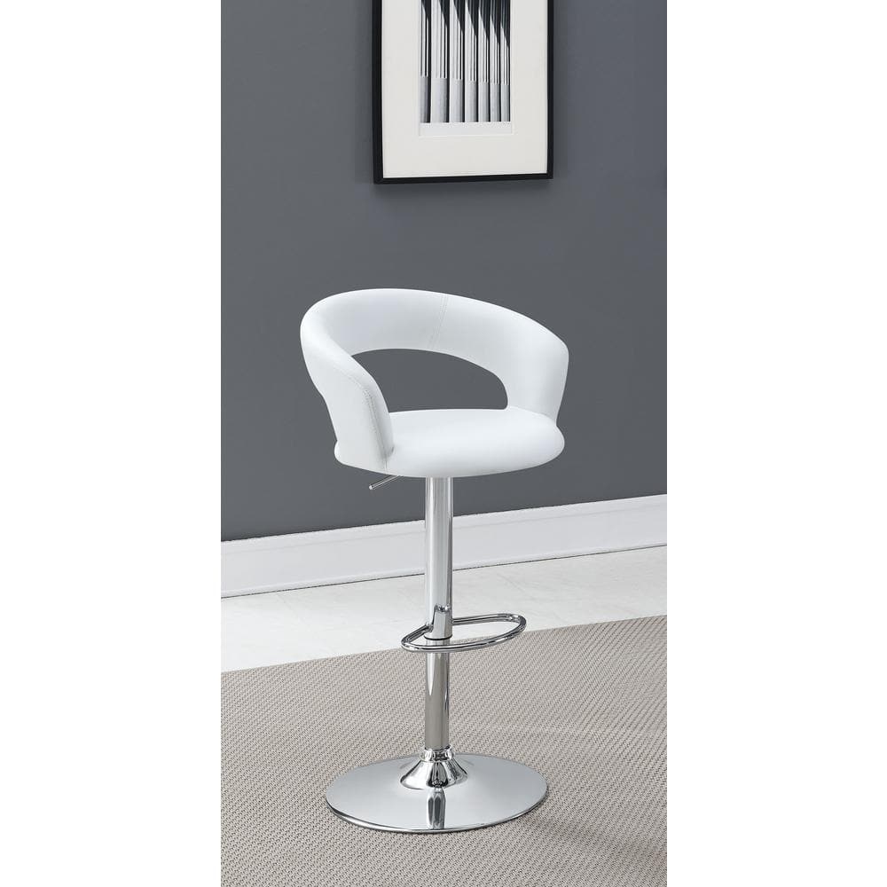 White Faux Leather Adjustable Swivel Bar Stool with Chrome Base