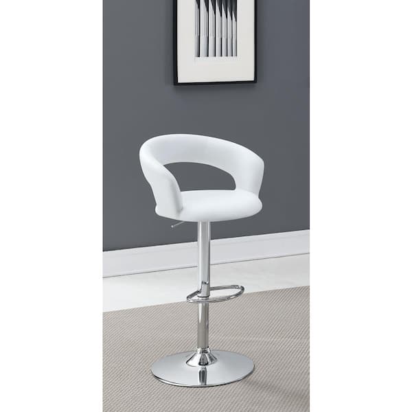 Upholstered Bar Stool with Adjustable Height White and Chrome