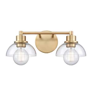 Jillian 16 in. W 2-Light Brushed Gold Vanity Light with Glass Shades