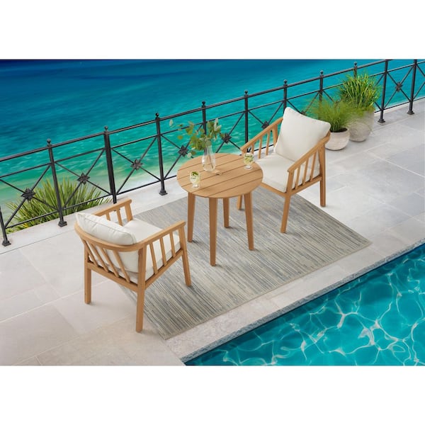 Summerwood 3-Piece Wood Outdoor Bistro Set with CushionGuard Cushions in Putty Beige