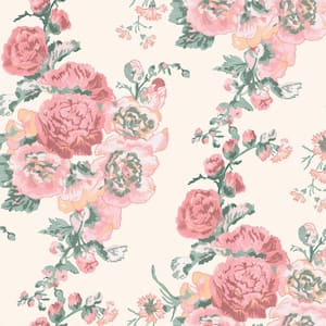 Hollyhocks Coral Pink Matte Non Woven Removable Paste the Wall Wallpaper