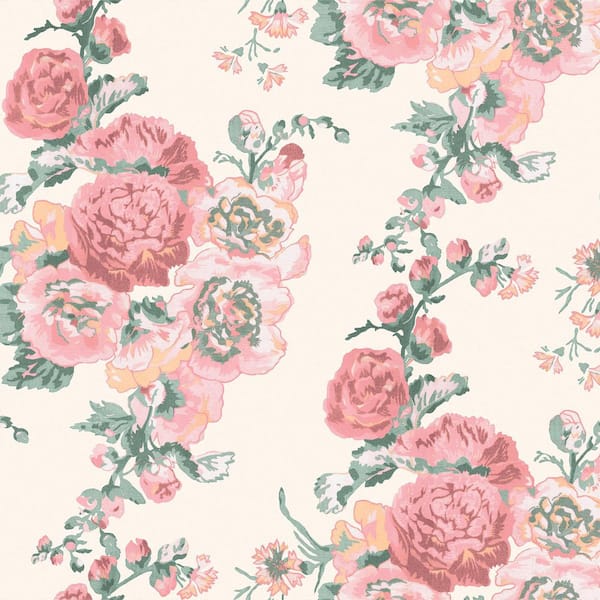 Laura Ashley Hollyhocks Coral Pink Wallpaper