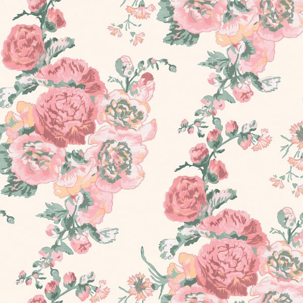 Laura Ashley Hollyhocks Coral Pink Matte Non Woven Removable Paste The Wall Wallpaper Sample