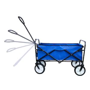 Blue Collapsible 4 cu ft Fabric Steel Frame Garden Cart for Shopping Beach Outdoor Folding Wagon with Adjustable Handle