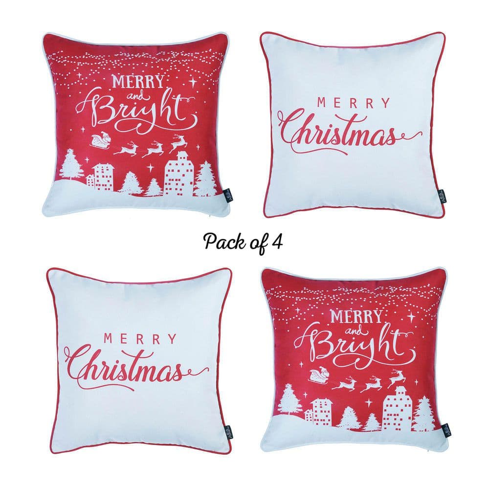 Festive Red and White Polyester Christmas Pillow Covers Set of 4