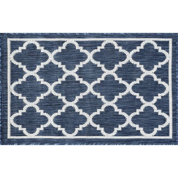Eco Geometric Navy 2 ft. x 3 ft. Indoor/Outdoor Area Rug