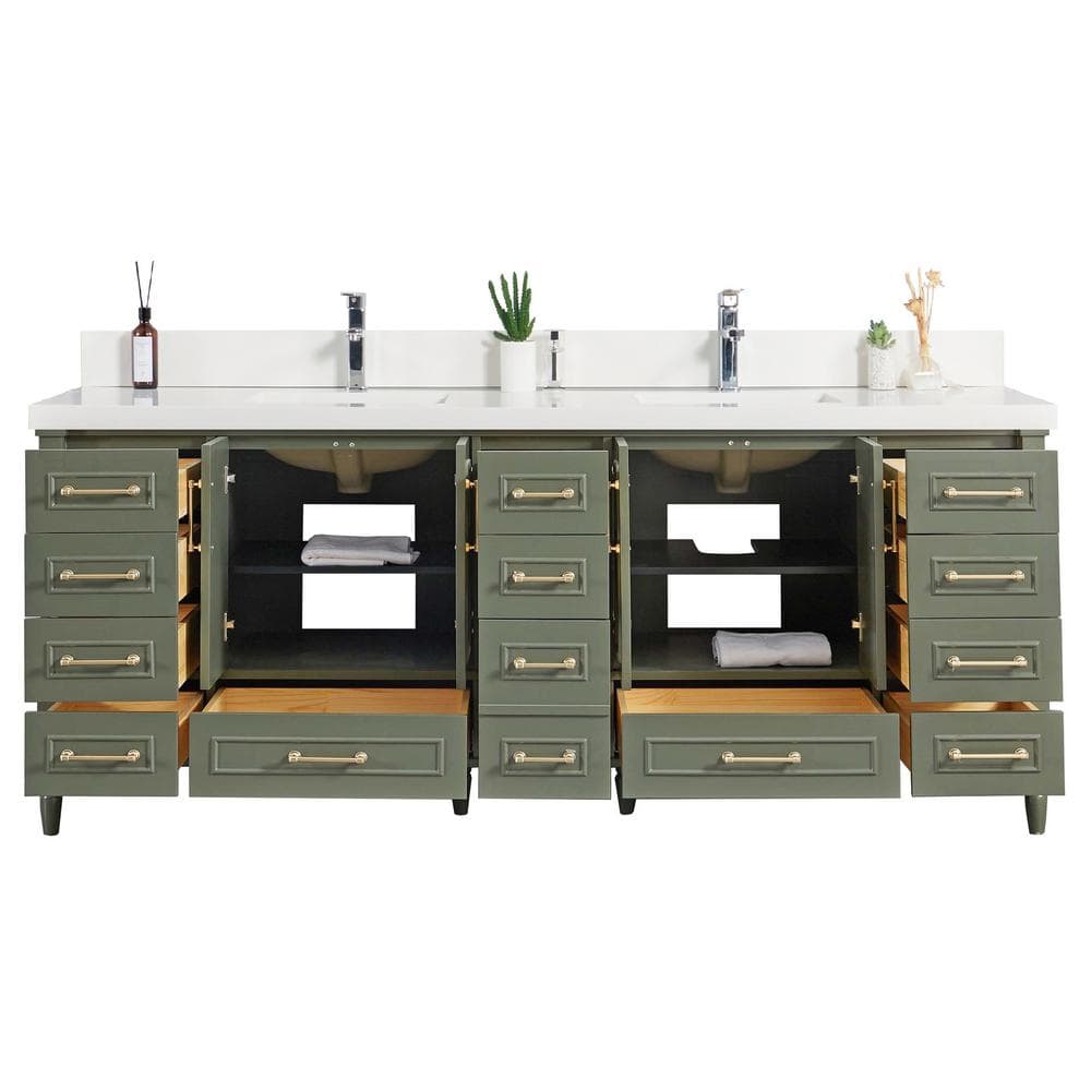 Aberdeen 84" Pewter Green Double Sink Vanity with Calacatta Nuvo Countertop
