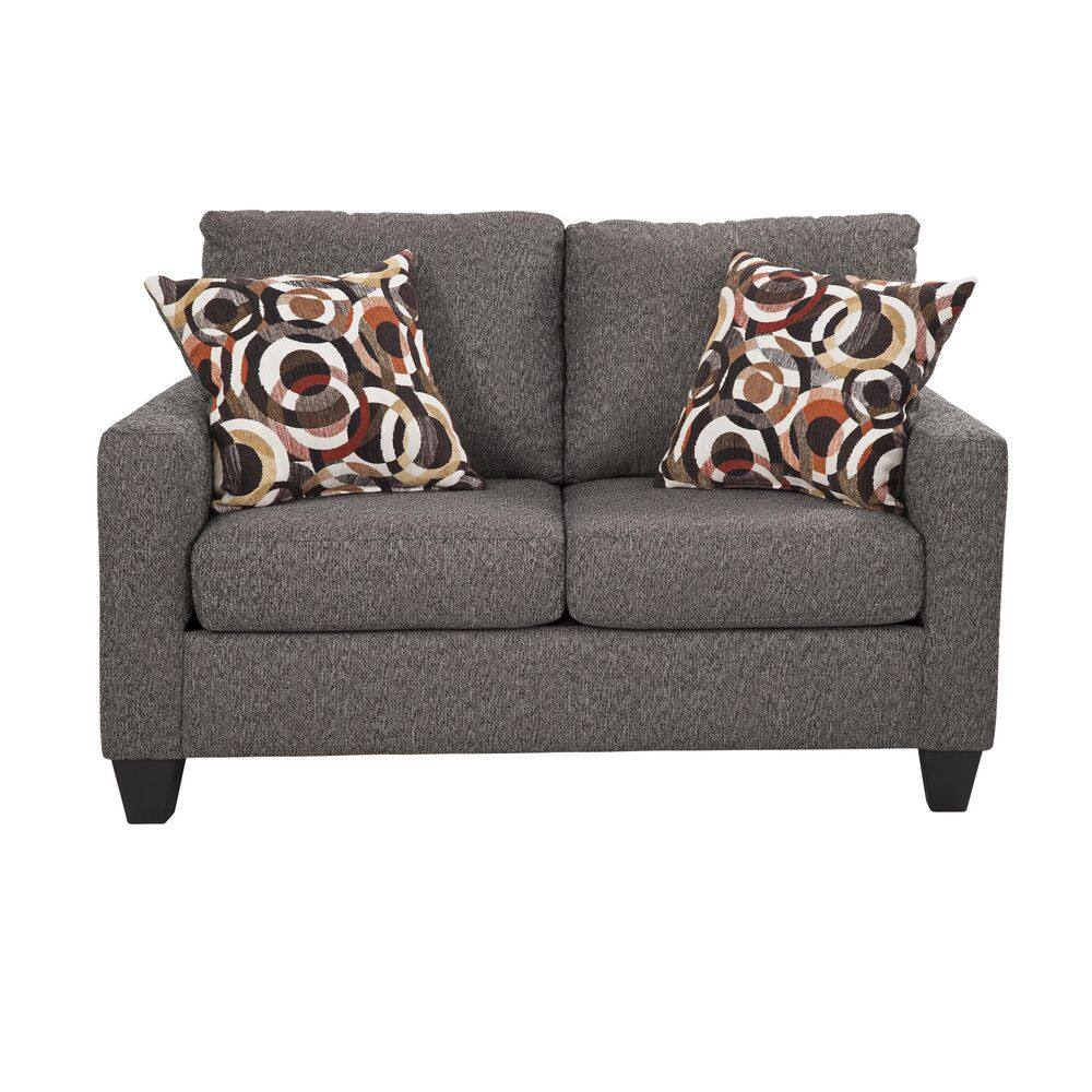 Charcoal Gray Track Arm Loveseat with Accent Pillows