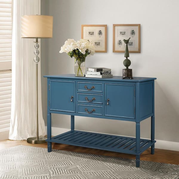 JAYDEN CREATION Salvatore 45 in. Navy Rectangle Wood Console Table with Shelves