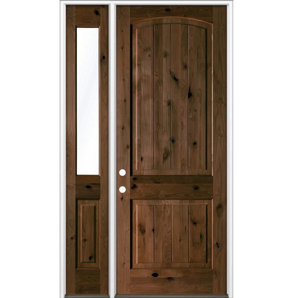 50 in. x 96 in. Knotty Alder Arch Top Right-Hand/Inswing Clear Glass BEHR Espresso Stain Wood Prehung Front Door w/ LHSL price history on PriceWatchPro