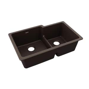 Quartz Classic 33 in. Undermount Offset 60/40 Double Bowl Mocha Granite/Quartz Composite Kitchen Sink Only