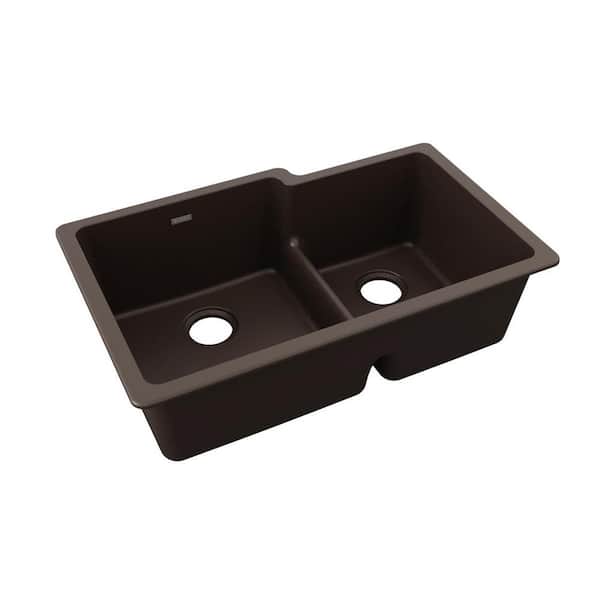 Elkay Quartz Classic 33 in. Undermount Offset 60/40 Double Bowl Mocha Granite/Quartz Composite Kitchen Sink Only