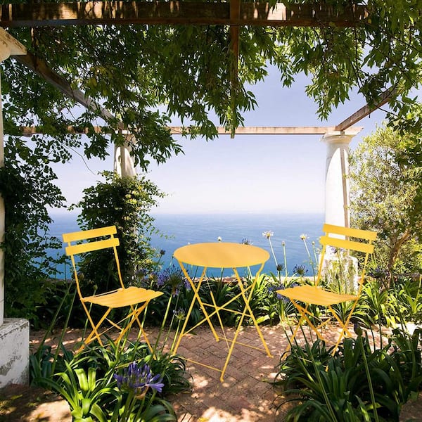 Yellow 3-Piece Steel Outdoor Bistro Set