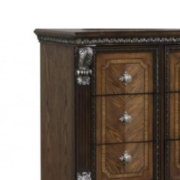 Benjara Naddy Espresso Brown and Silver 9 Drawer 68 in. Dresser