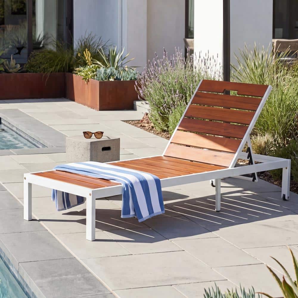 78.7 in. L White and Brown Acacia Wood Outdoor Chaise Lounge with Adjustable Backrest price history on PriceWatchPro