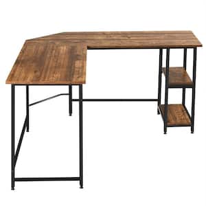 AyLzy Two Person Computer Desks , Home Office Desk with Monitor Shelf,  Double Workstation, Study Desk, 47 x 47 Inches, Extra Large Office  Furniture Office Desks, Brown 