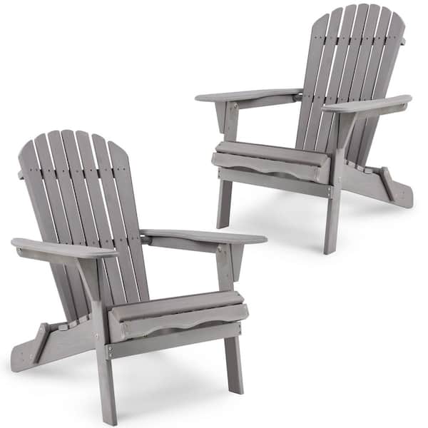Unbranded Gray Folding Wood Adirondack Chair Set of 2, Patio Chair for Garden, Lawn, Backyard, Deck, Pool Side and Fire Pit
