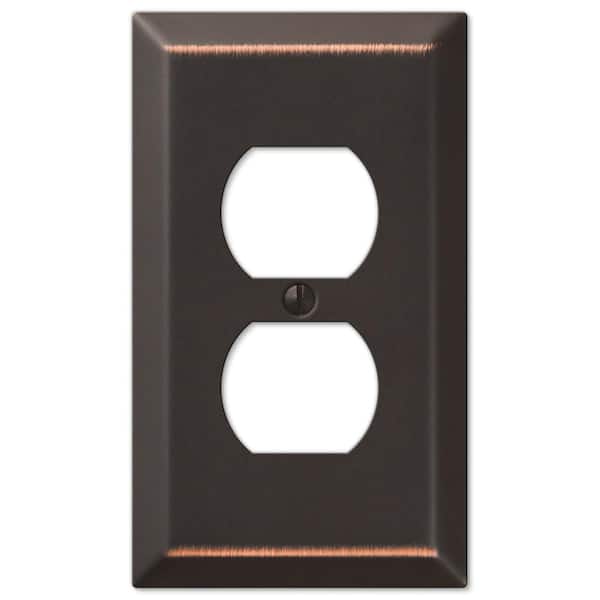 AMERELLE Metallic 1-Gang Aged Bronze Duplex Outlet Stamped Steel Wall Plate