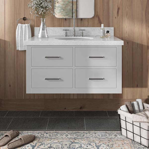 ARIEL Hutton 36 in. W x 22 in. D x 19.6 in. H Bath Vanity in Grey with Carrara White Marble Top