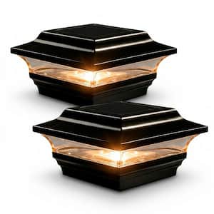 Imperial 4 in. x 4 in. and 3.5 in. x 3.5 in. Outdoor Black Cast Aluminum LED Solar Post Cap (2-Pack)
