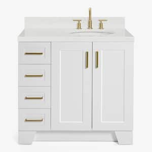 Taylor 36.25 in. W x 22 in. D x 36 in. H Single Sink Freestanding Bath Vanity in White with Carrara Quartz Top