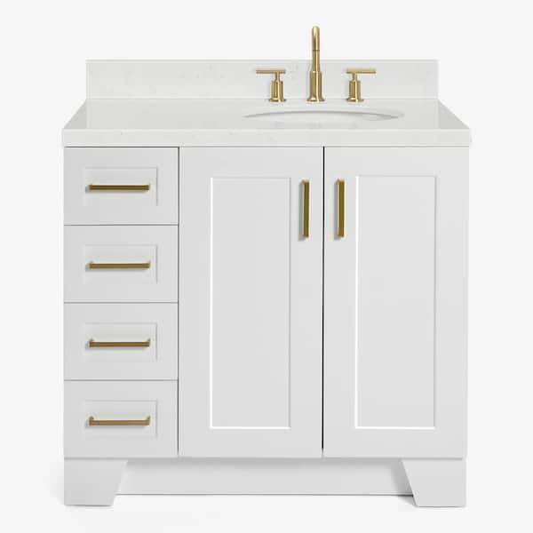 Taylor 36 in. W x 22 in. D x 36 in. H Single Sink Freestanding Bath Vanity in White with Carrara Quartz Top