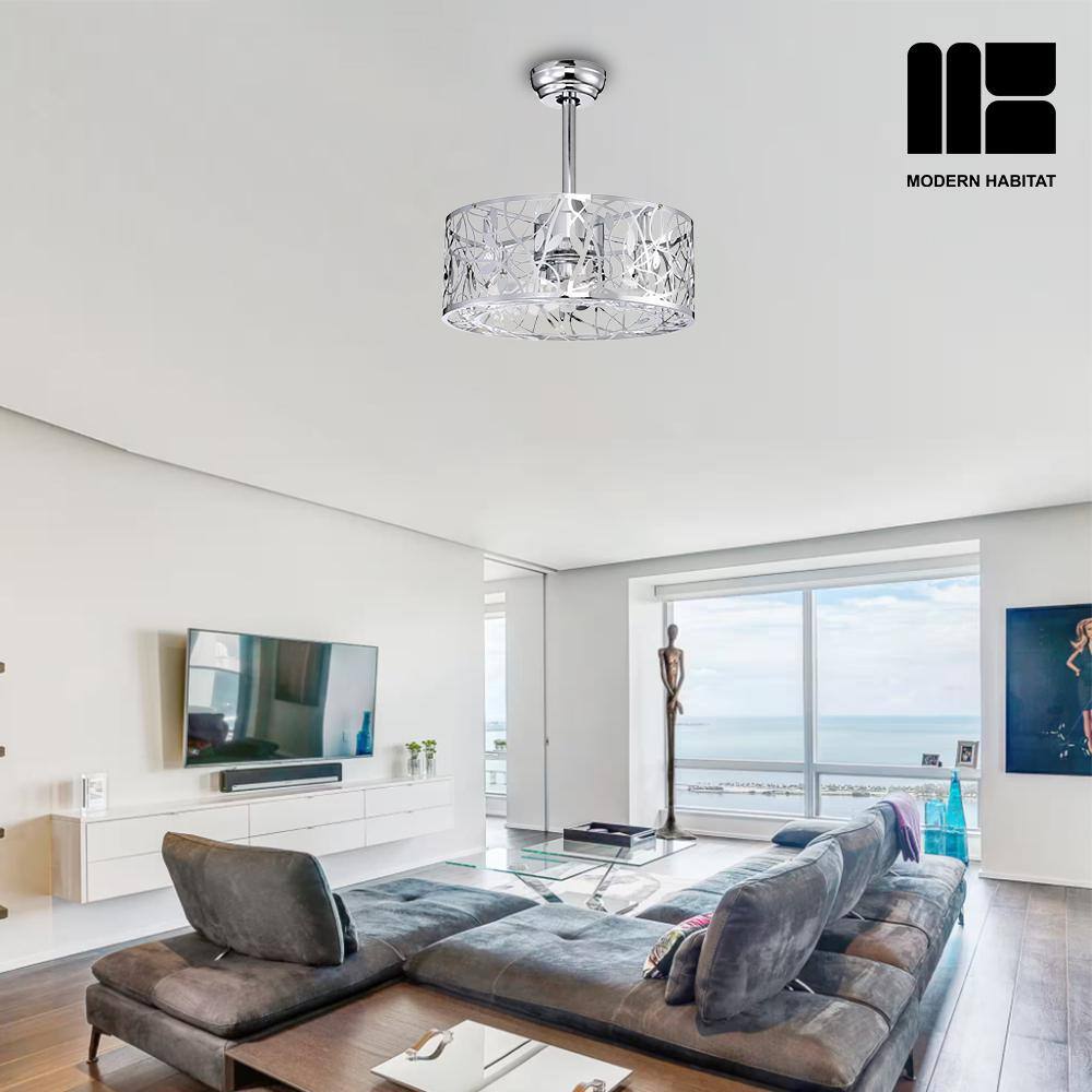 Chrome and Silver 20'' Caged Ceiling Fan with Remote