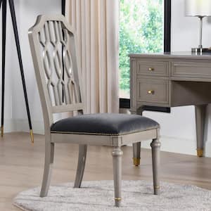 Dauphin Storm Gray Velvet and Cashmere Gray Wood Geometric Upholstered Dining Side Chair (Set of 2)