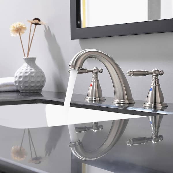 Phiestina Solid Brass Brushed Nickel 2-Handle Wide spread Bathroom Sink Faucet