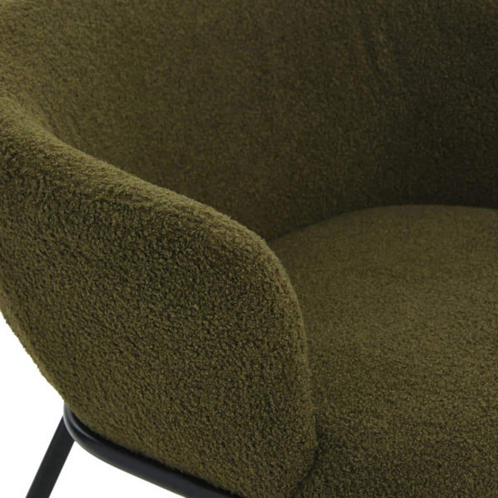 Dark Green Boucle Upholstered Accent Chair with Metal Frame