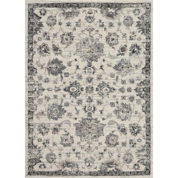 5 ft. x 7 ft. Cream and Gray Floral Distressed Area Rug