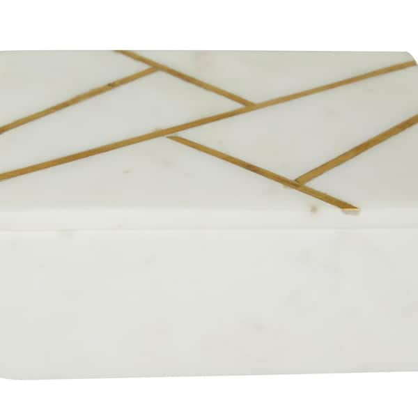 Litton Lane Rectangle Marble Box with Gold Linear Lines (Set of 3), Black