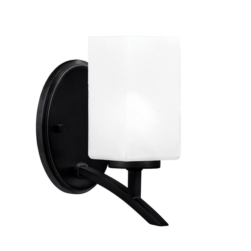 Siena 3.5 in. 1-Light Matte Black Sconce with 3.5 in. Square White Marble G