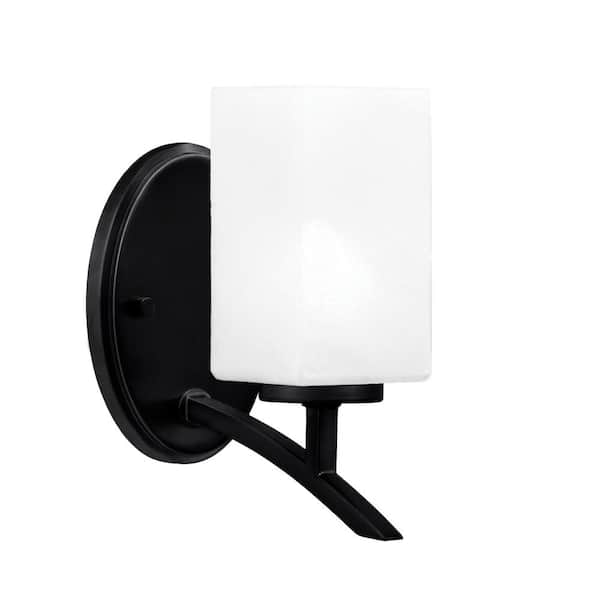 Unbranded Siena 3.5 in. 1-Light Matte Black Sconce with 3.5 in. Square White Marble Glass Shade No Bulb Included