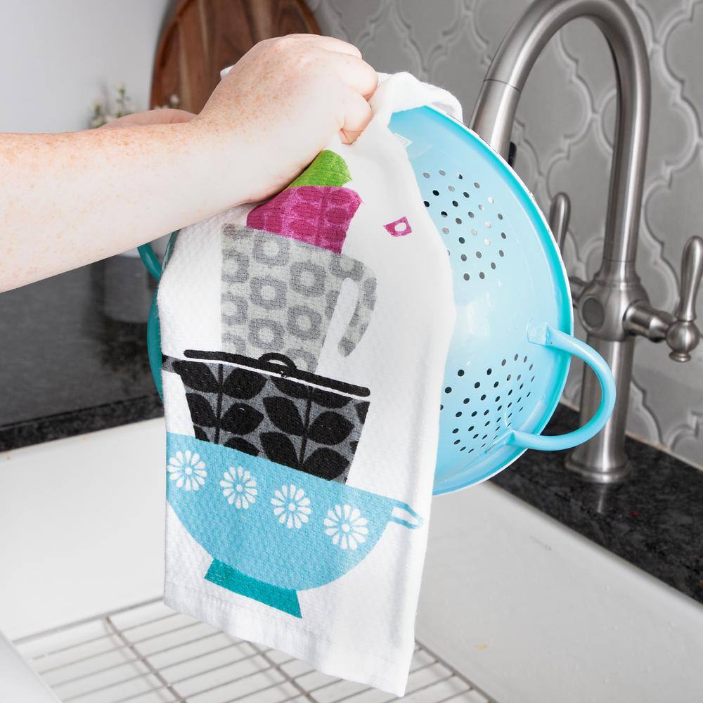 Dual-Purpose Cotton Kitchen Dish Towel Set with Pots and Pans Print
