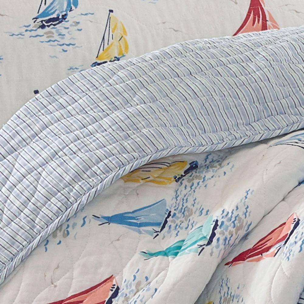Ahoy Blue Cotton Reversible King Quilt Set