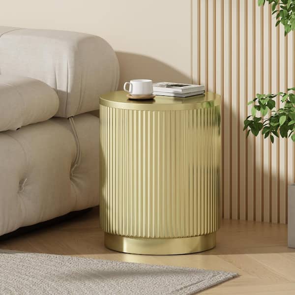CHRISTOPHER KNIGHT HOME Urta Modern Conical Accent Side Table with Vertical Stripes, Powder Coated Iron, Gold